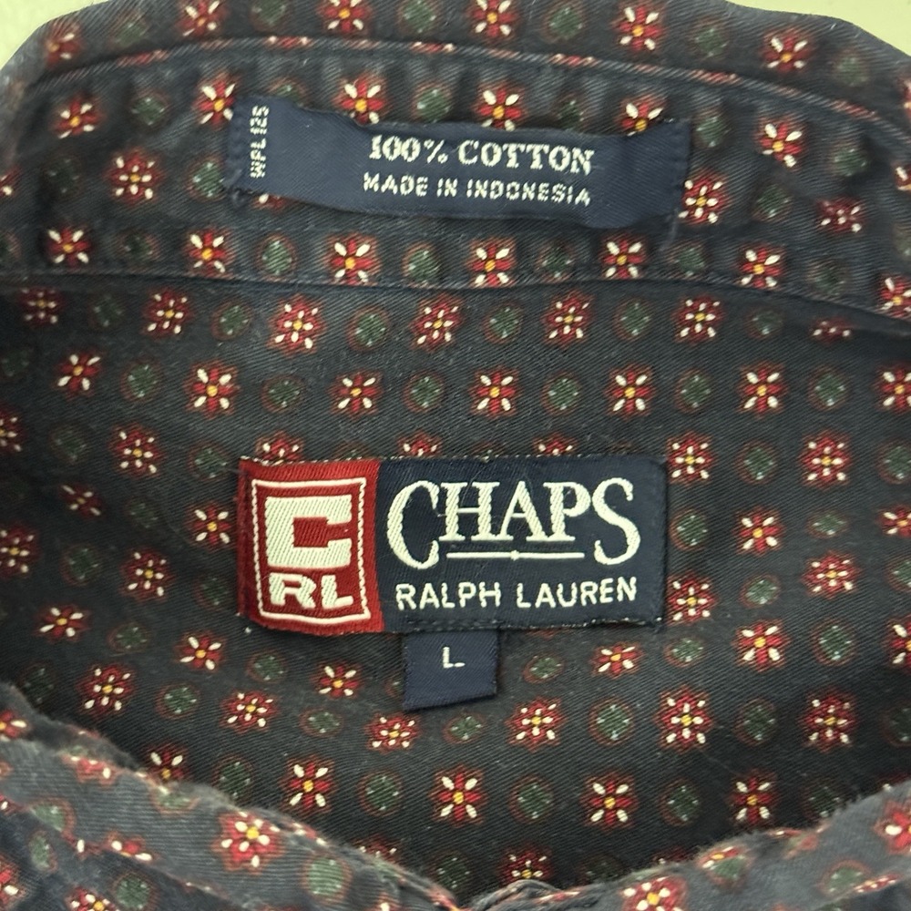 Chaps Ralph Lauren Short Sleeve Cotton Shirt Mens Size‎ L Geometric Print